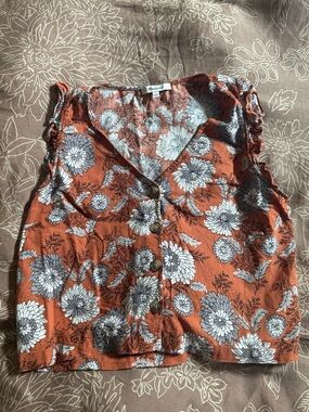 Madewell Women’s Linen Rust Floral Button Crop Top
